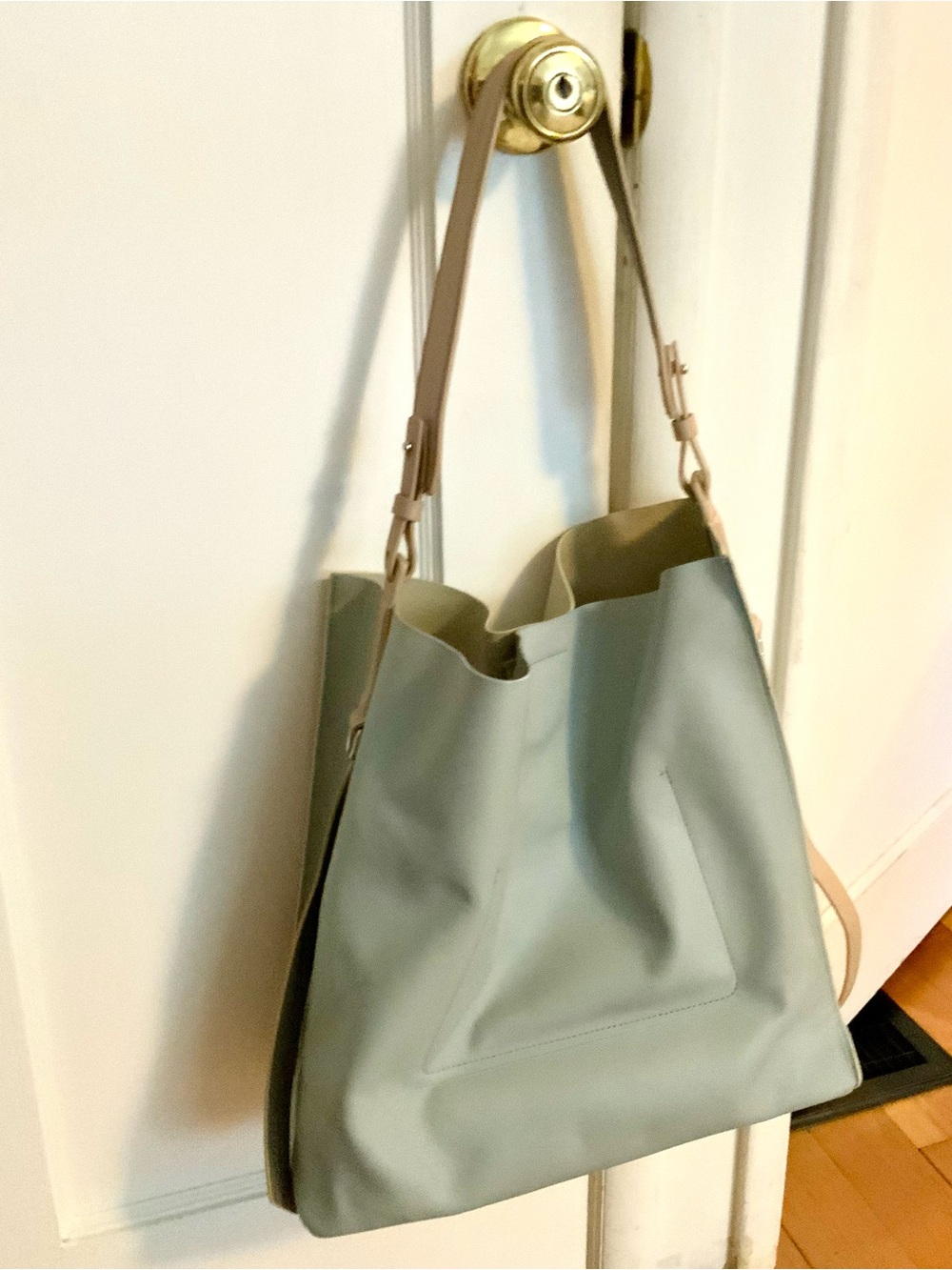 All Saints Cream & Grey North South Tote with Beige Strap - Picture 2 of 4